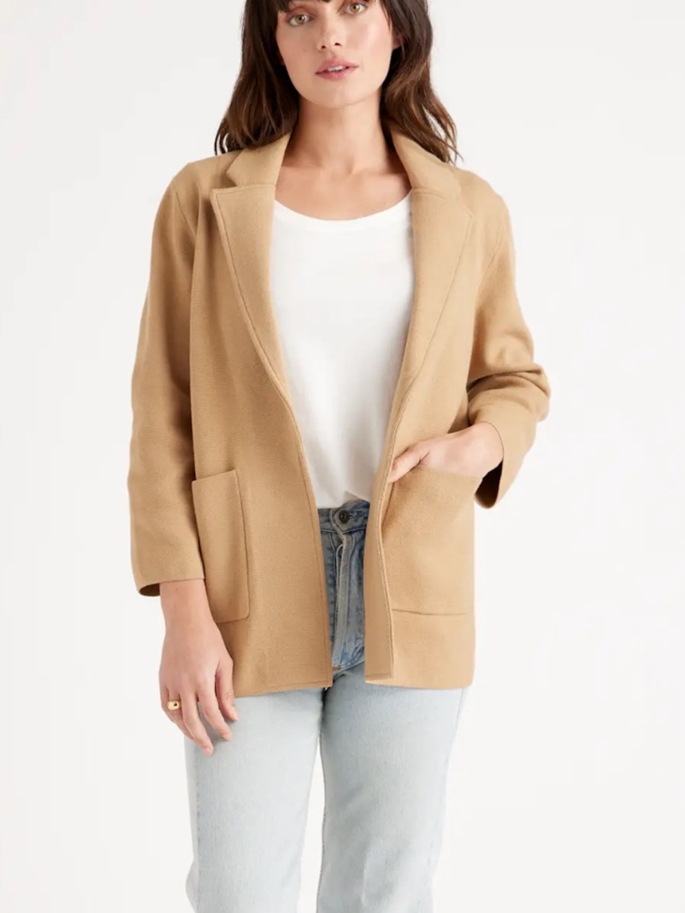 Quince 100% Organic Cotton Knit Blazer camel small